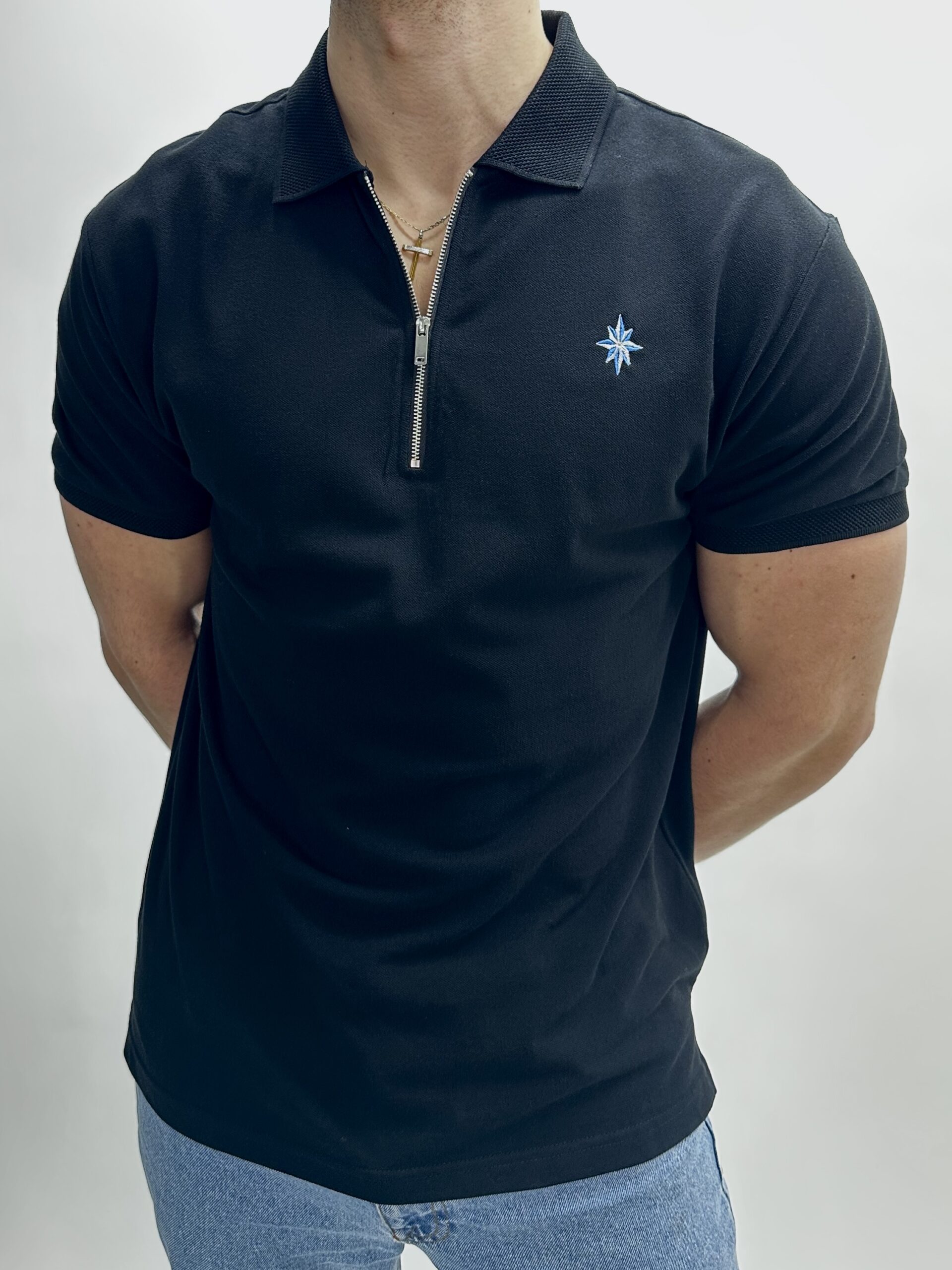 Black Zip Neck Polo